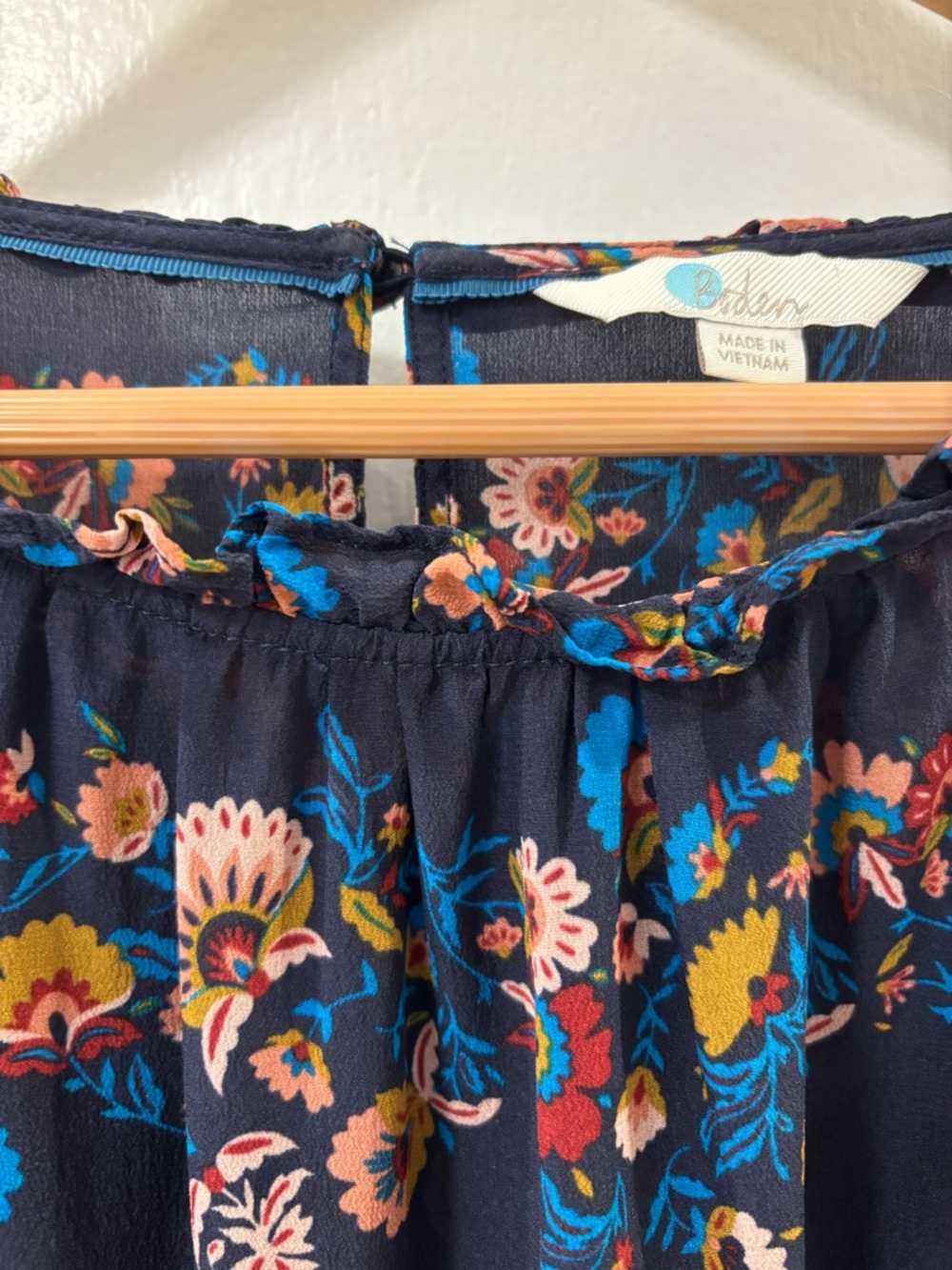 Boden Navy Floral Silk Blouse with Pink and Blue Flowers Blooms size 8 - Picture 4 of 11